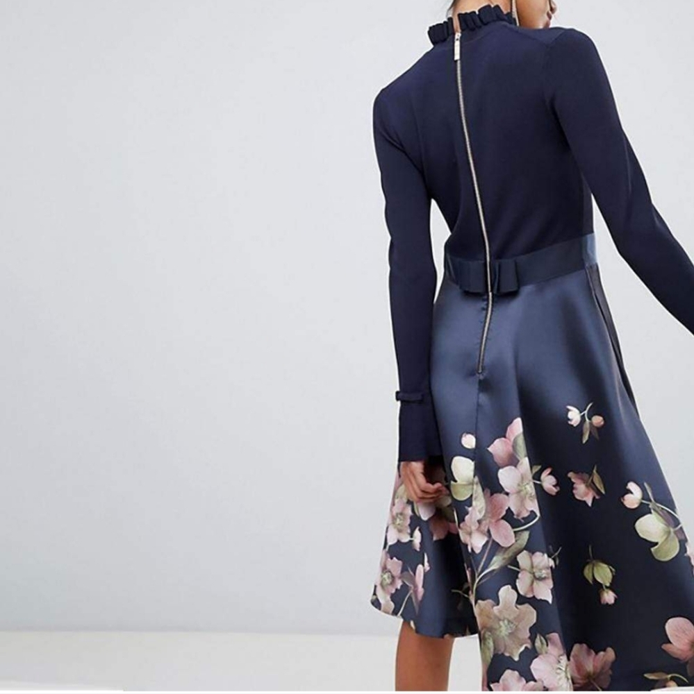🍒NWT🍒 TED BAKER NAVY FIT & FLARE DRESS - Picture 7 of 14